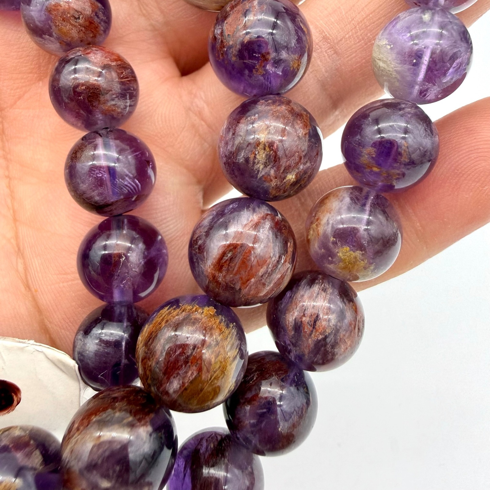 D'joy 925 Silver Sacred Seven Cacoxenite Amethyst Beaded Necklace 20" Magnetic